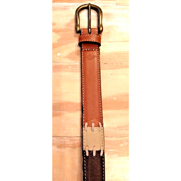 Dockers 1266 Women's Belt Multicolor M Patchwork Full Grain Leather Buckle Flaws - Picture 2 of 6